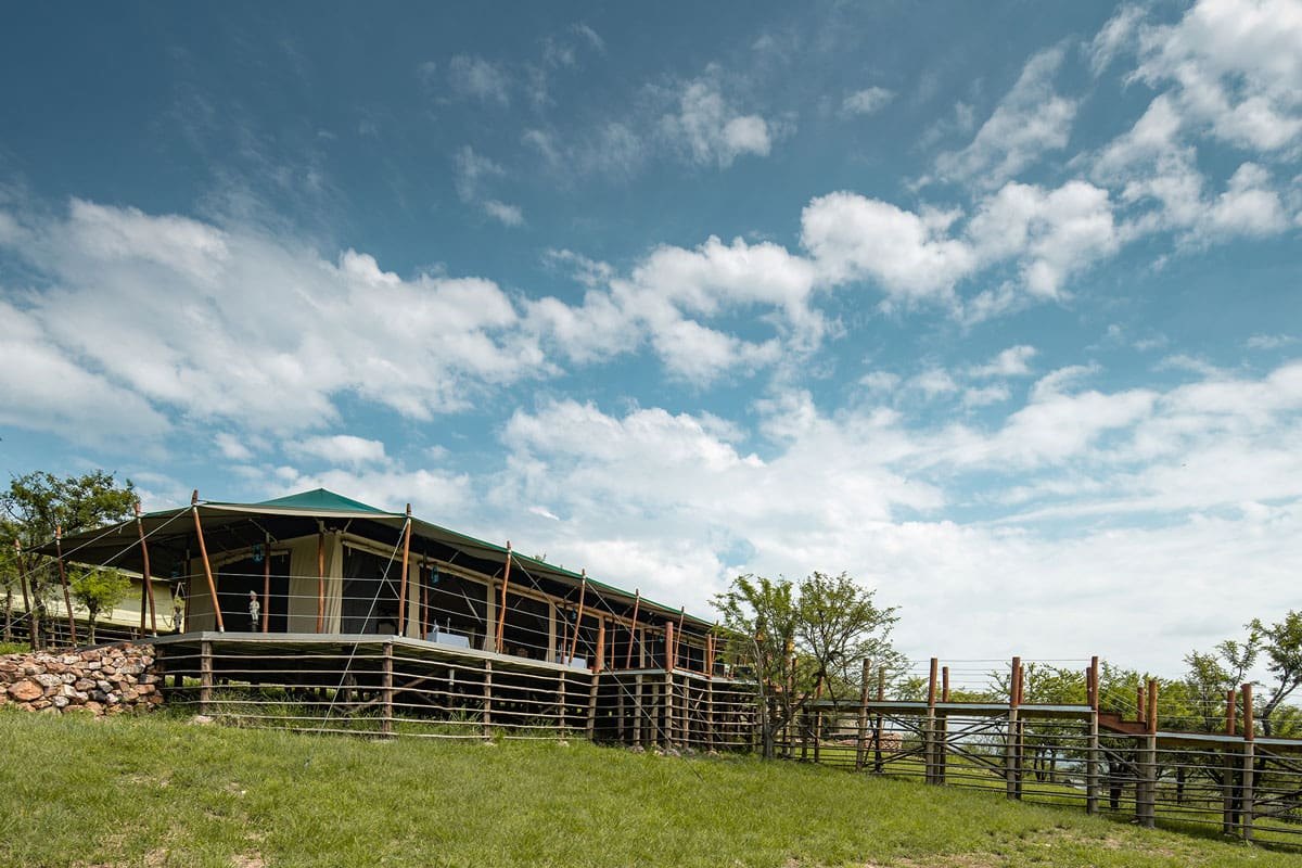 Main tent and wooden deck at Ole Serai Seronera